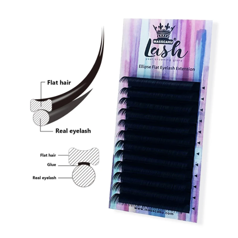 

Eyelash Extension Flat Ellipse Lashes Matte Faux Mink False Eyelashes Supplies Individual, Black