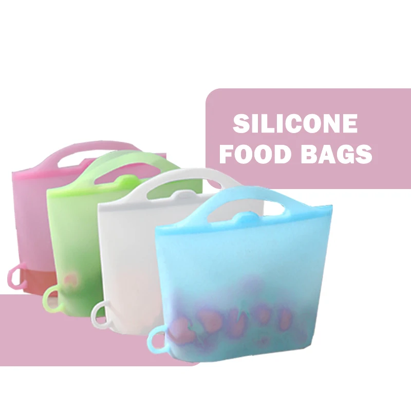 

Wholesale Amazon Hot Selling High Quality Food silicone tote bag Reusable Fresh Sealed Ziplock Silicone Food Storage Bag