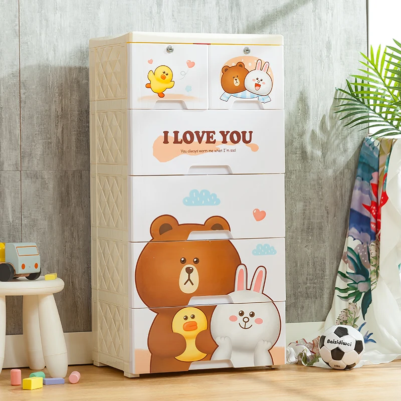 

Cartoon Pattern Cheap Cabinet Plastic Wardrobe Drawer Baby Cupboard