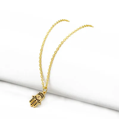 

New Micro Pave Cubic Evil Eyes Pendant Necklace Gold Plated Palm Key Shape Necklace