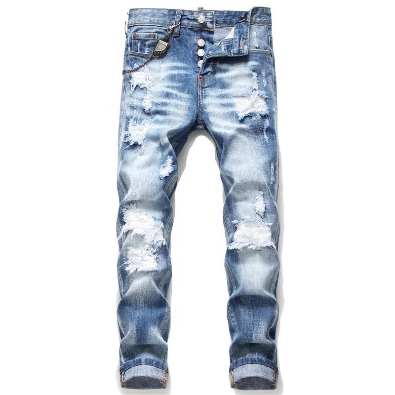 

Professional Jeans Manufacture Skinny Ripped Dark Blue Denim Jeans Pants For Men, Light blue