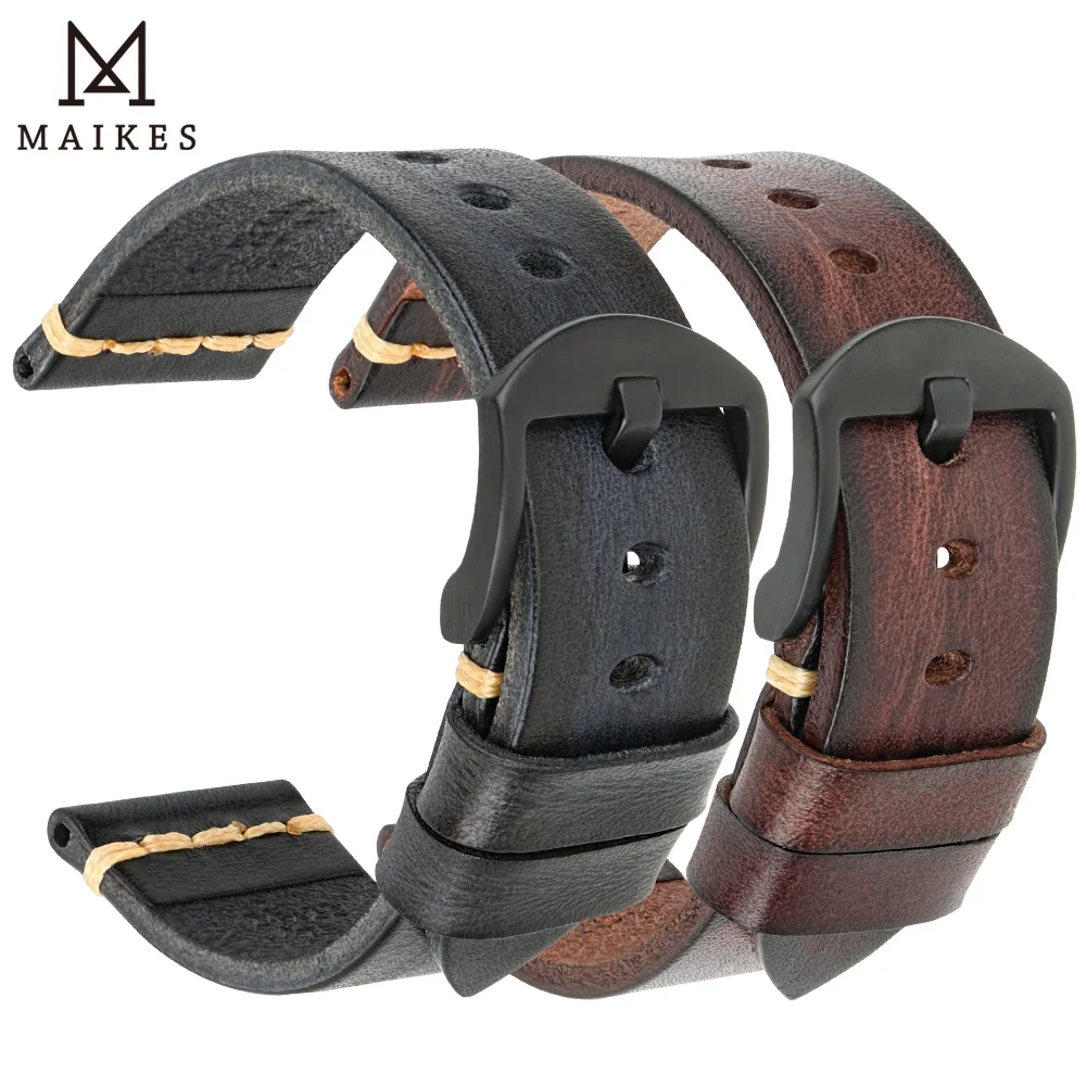 

Handmade Leather Watch Bands Black & Brown Luxury Genuine Cow Leather Watch Strap 20mm 22mm 24mm Smart Watch Bracelet Belt, 7 colors