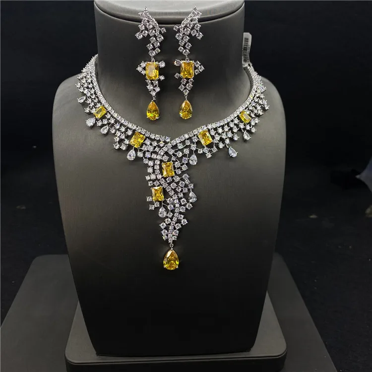

Luxury Jewelry Stones Necklaces Engagement Wedding Earrings and Bridal Earrings Rhinestone Necklace Set