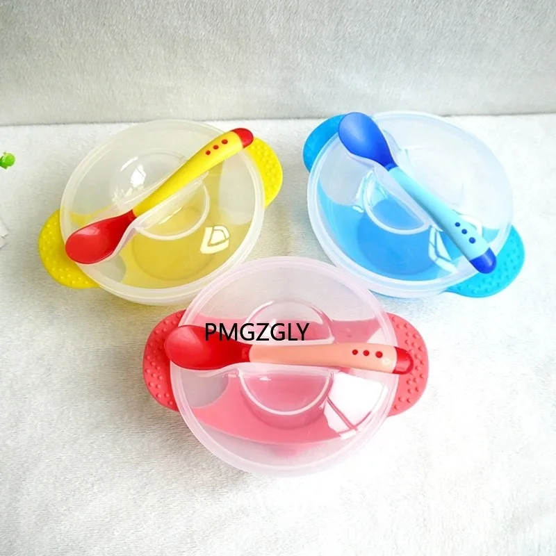 

Baby Feeding Tableware Children Plate Sucker Bowl Toddler Baby Kids Child Feeding Lid Training Bowl with Spoon Learnning Dishes, Multicolor