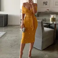 

433202 Latest designs sexy Package Hip dresses yellow