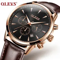 

OLEVS 2860 super brown mens quartz watch low price leather band Waterproof Luminous moq 1 business wrist watch