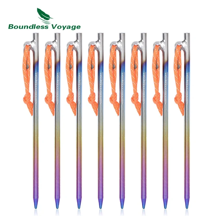 

Boundless Voyage Colorful Hot sale Camping Stake Spike Nail Camping Accessory 20cm titanium tent pegs, Silver