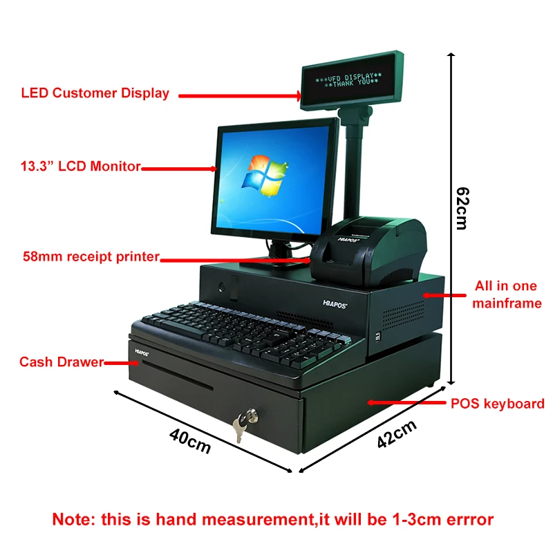 13.3 Inch all in one Table Pos System Restaurant non touch Screen Point Of Sale
