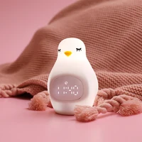 

New smart digital Charging silicone decorative sleep trainer led Children night light 3D Animated penguin alarm clock for kids