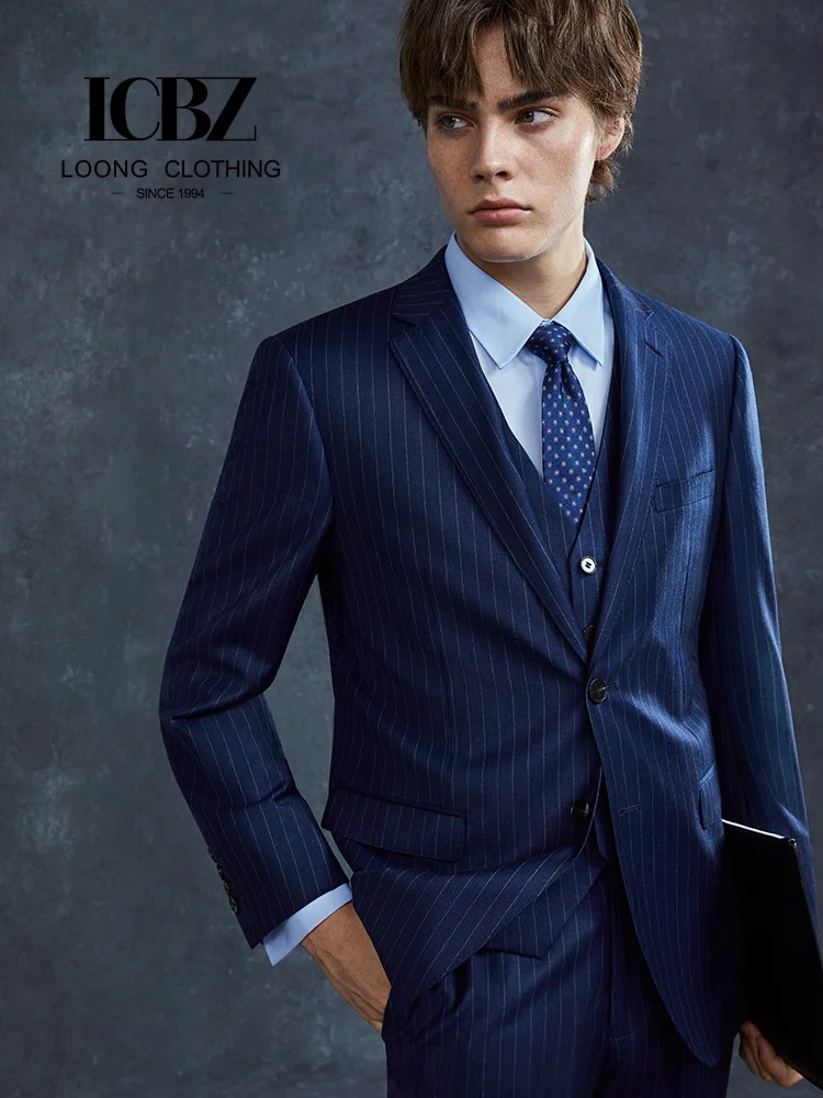 LCBZ Mens Business Slim Fit Three Piece Suit High Quality Professional Formal Wear Wedding Groom Suit Set
