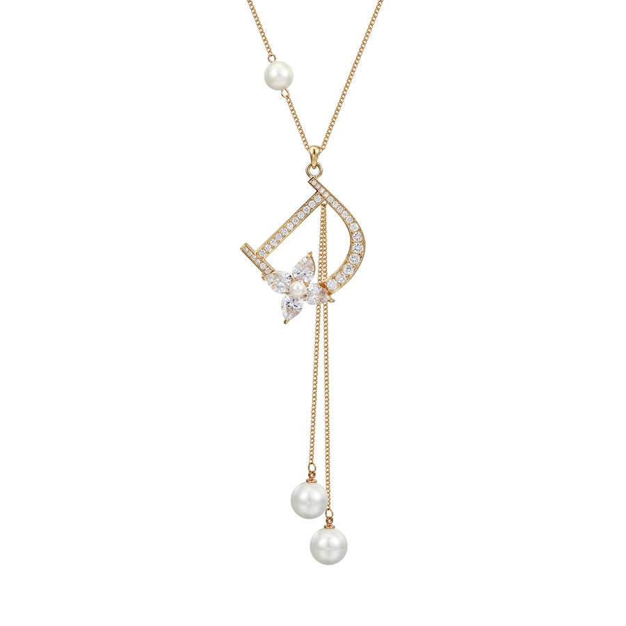 

YMnecklace-01115 Xuping fashion jewelry long pearl leter pendant necklace for women