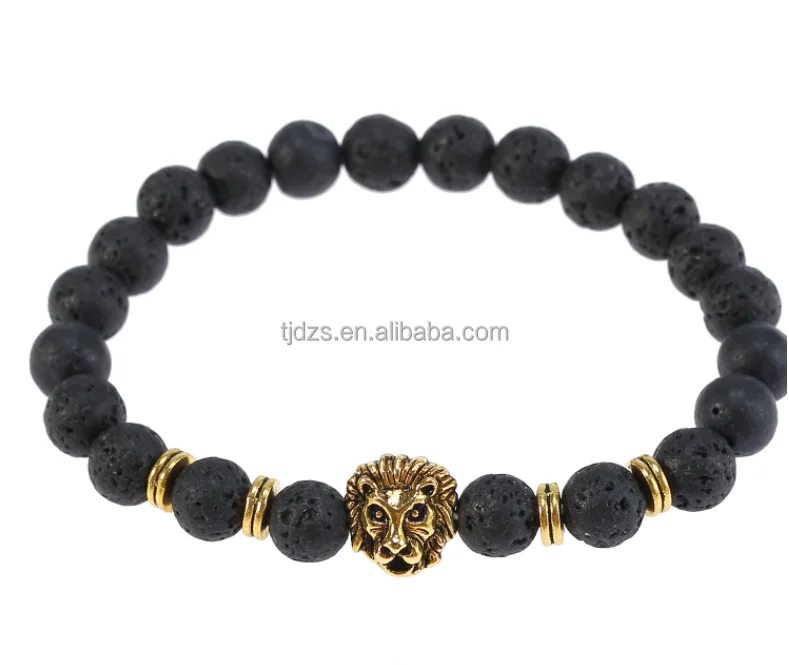 

Factory wholesale new mens lion head bracelet volcanic stone elastic bracelet bracelet cross-border new product accessories, Black color