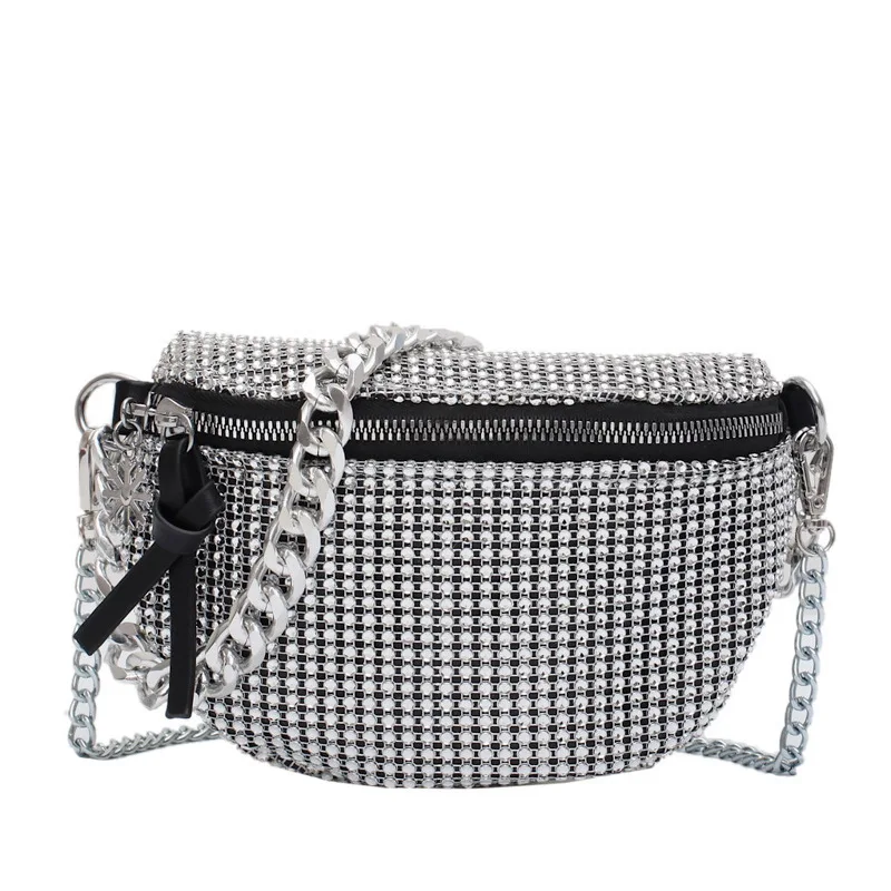 

Wholesale Diamond Chain Sling Crossbody Bags Fashion Fanny Pack Rhinestone Waist Bags for Women