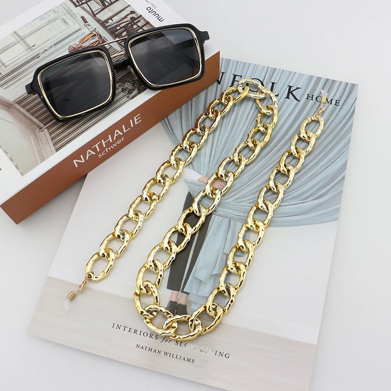 

Gattara New Design Acrylic Cuban Link Sunglasses Chain with Lobster Clasp Face Making Chain Can Custom LOGO, Gold