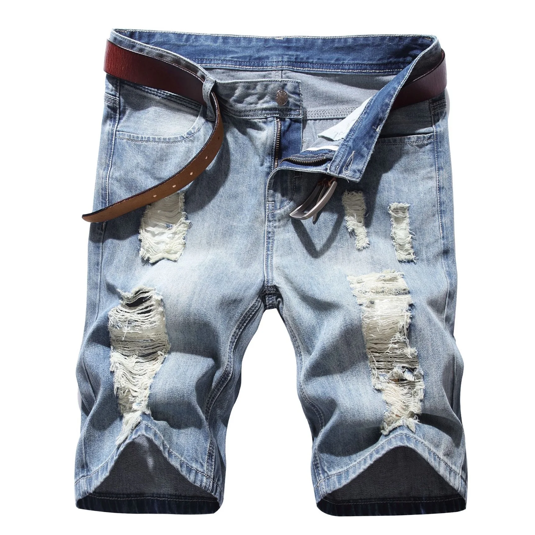 

Fashionable washed men's shorts holes jean pants cotton high stretch men's pants & trousers