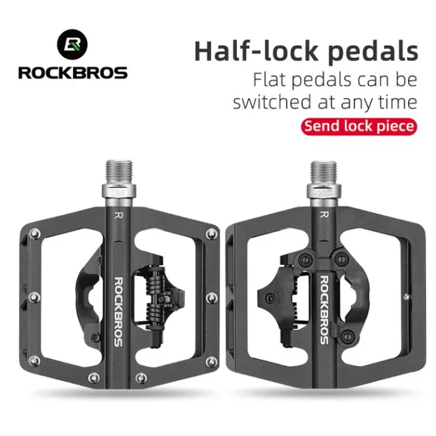 

Bicycle Lock Pedals Mtb Bike Aluminum Alloy Sealed Bearing Half Lock Bike Pedals, Black
