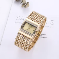 

2019 New Design Lady Diamonds Gold Watch Chic Square Case Diamond Wristwatches