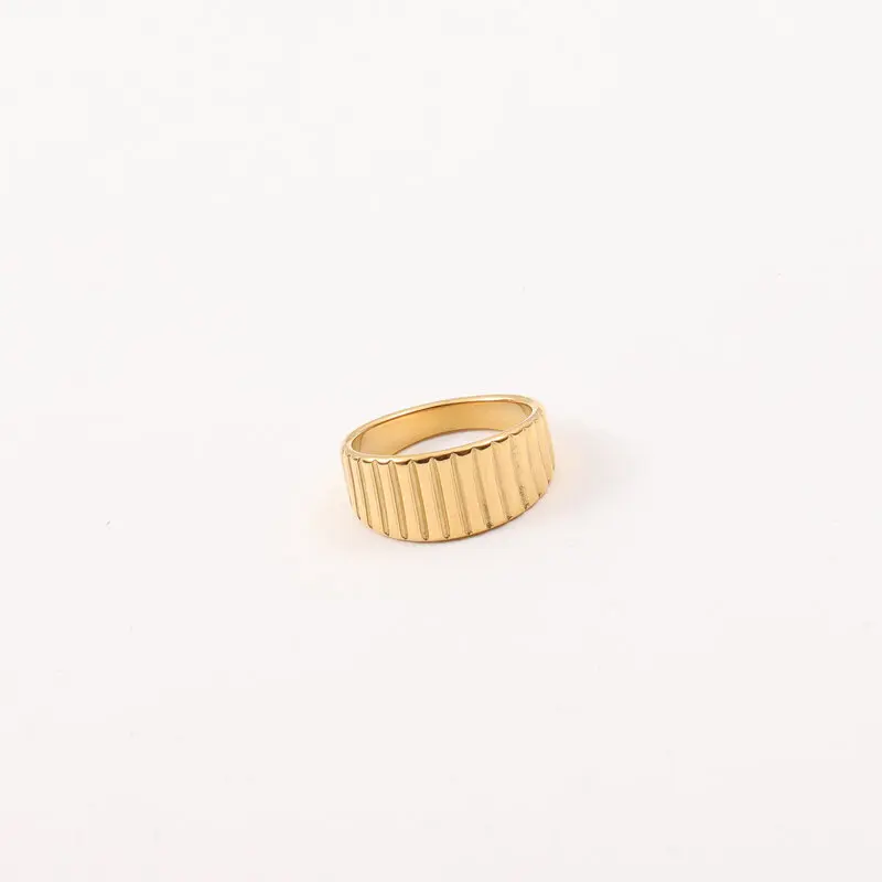 Joolim Jewelry Wholesale 18K Gold Plated Vertical Stripe Gradient Band Stainless Steel Rings for Women