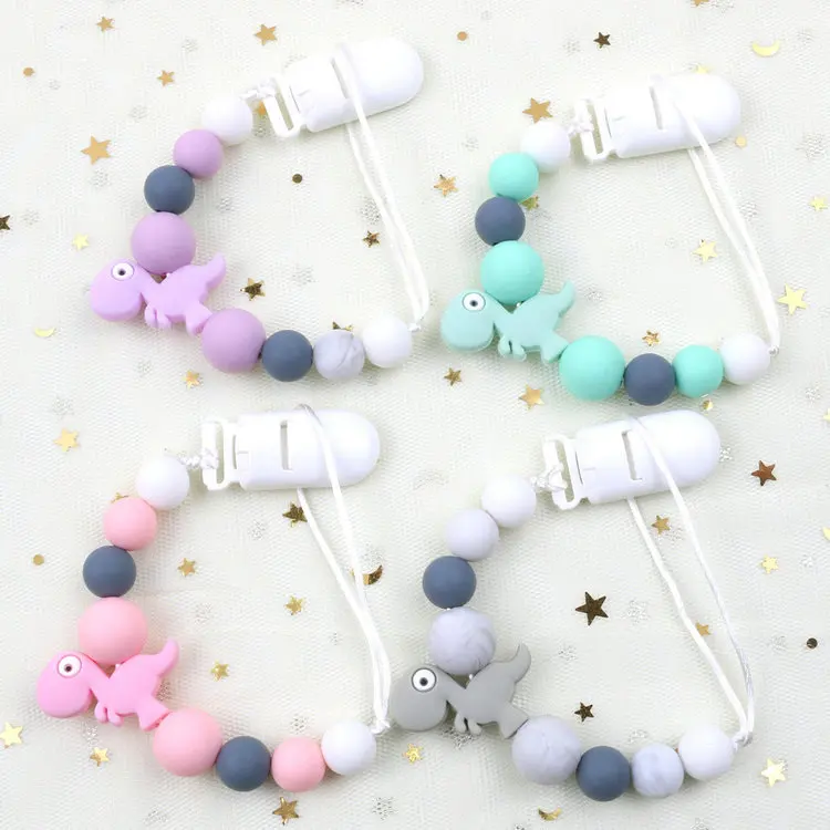

Silicone Baby Pacifier Holder Clip Teether Toy Silicone Dinosaur Baby Pacifier Chain Products, Pink/blue/green/purple