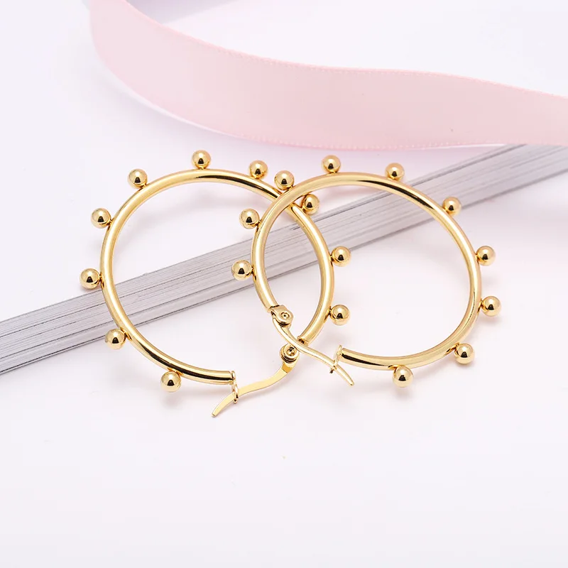 

Wholesale Round Stainless Steel Ball Earrings Hand Polished Gold Earrings Jewelry