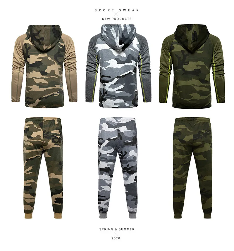 

Factory Outlet MenCamouflage Printed Hoodie Suit Men Sport Sets Pullover Tracksuit Fashion Clothing, As show