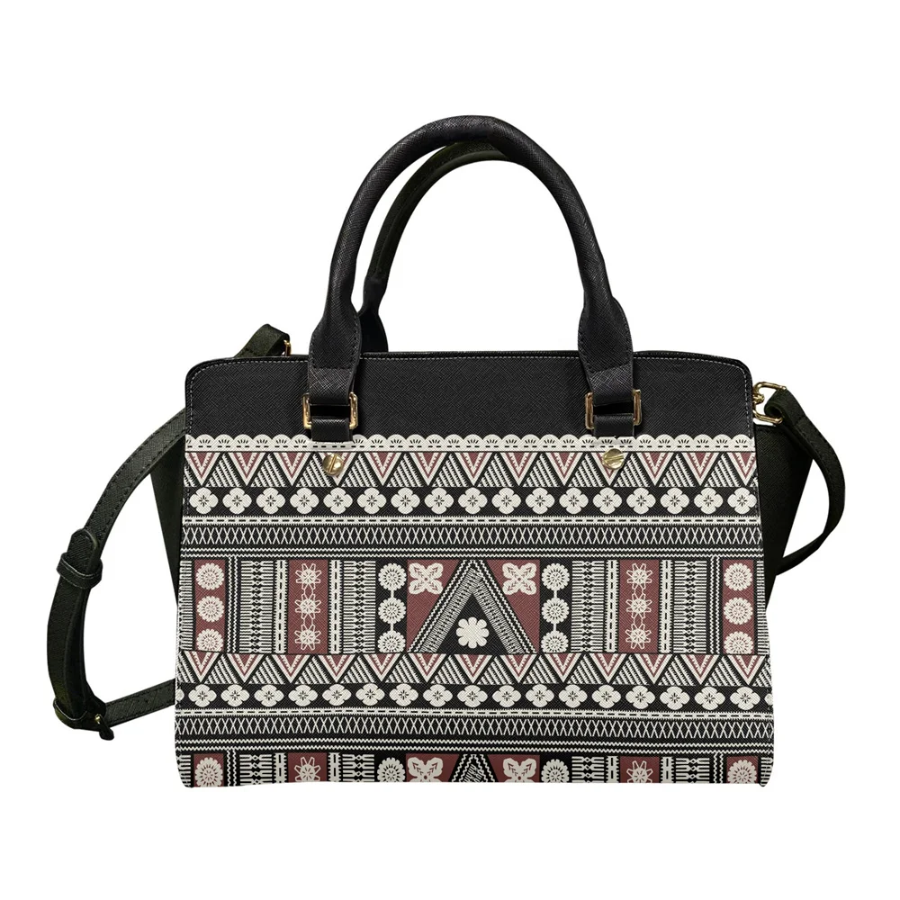 

Small Satchel Bag Polynesian Tribal Black Tapa Masi Cloth Print Custom Women's Handbags Purse Large Tote Shoulder Bag Top Handle, Customized color