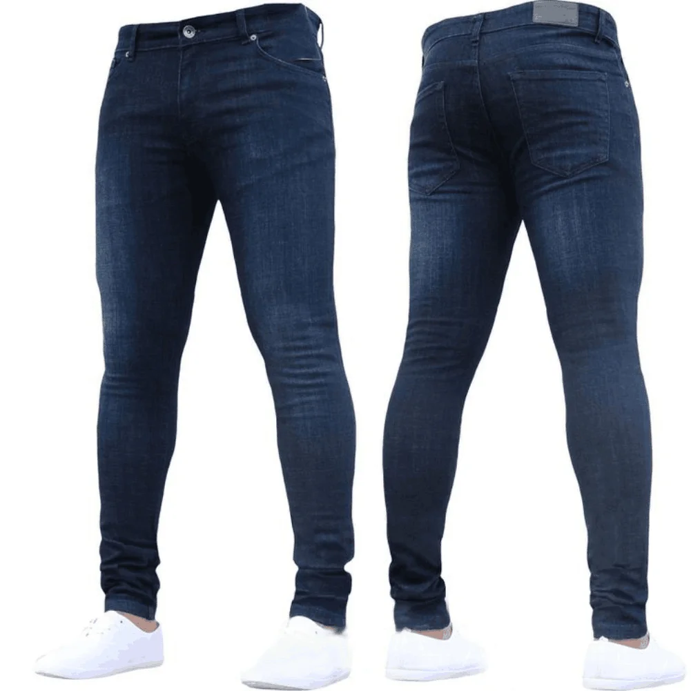 

Good quality casual skinny mens jeans solid color soft fabric men's jeans