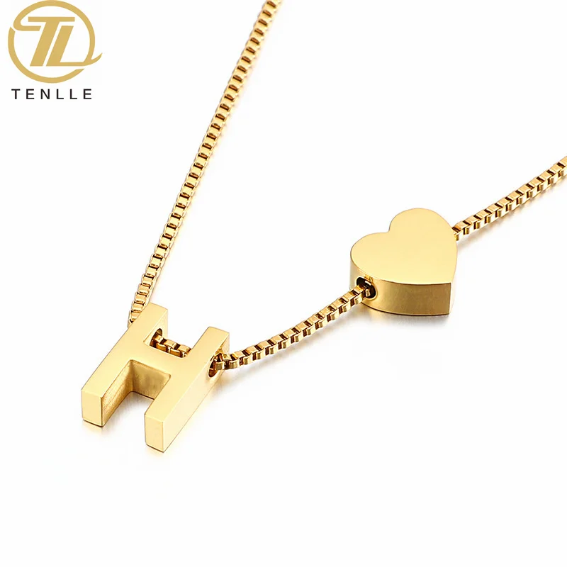

New Fashion Heart With 26 Letters Love Titanium Steel Necklace For Women Jewelry
