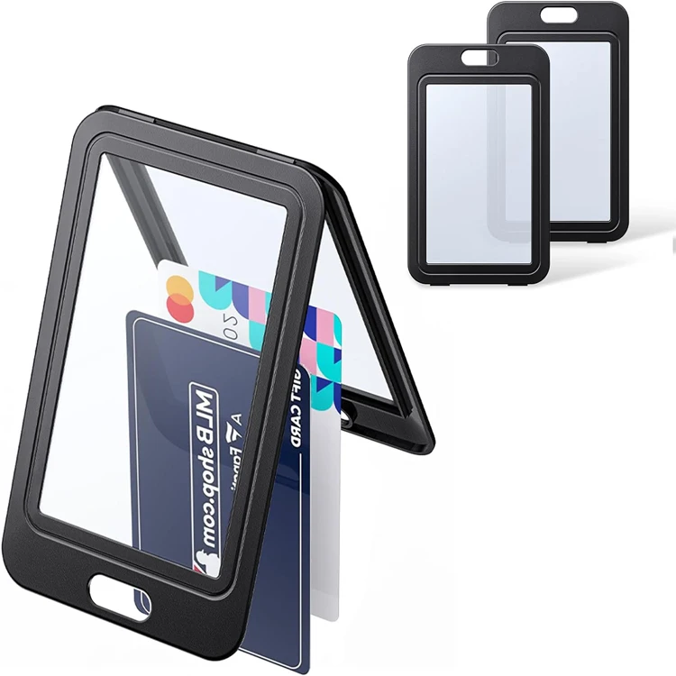 

ABS ID Card Holder with Double-Sided Windows Vertical ID Badge Card Holder for Office School ID Credit Cards