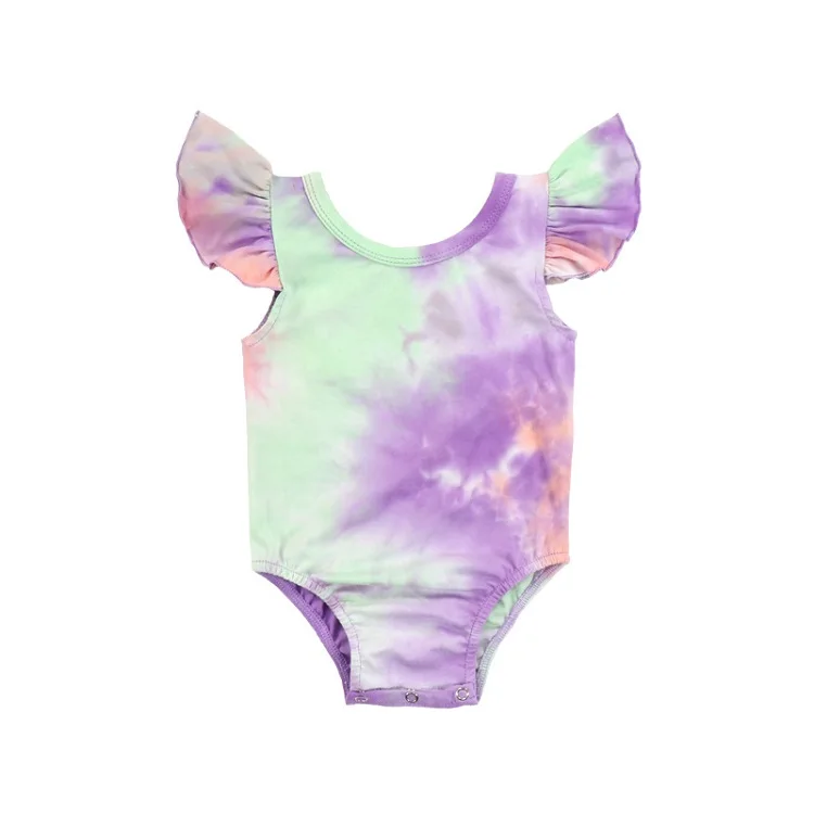 

2021 New Wholesale Soft Cotton Baby Bodysuits Newborn Boys Girls Rompers Tie Dye Fly Sleeve Children Jumpsuit Costumes, Multicolor