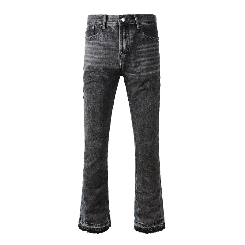 Bulk Wholesale Black Flare Baggy Jeans Hip Pop Loose Fit Cargo Carpenter Plus Size Stacked Trousers Wide Leg Denim Pants for Men