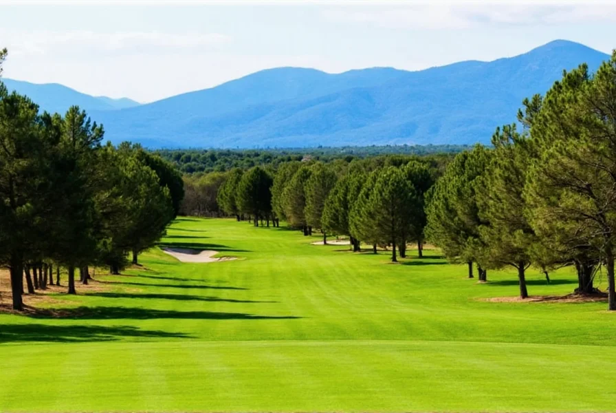 Cinnamon Ridge Golf Club fairway with mature trees and mountain views in Highlands Ranch, Colorado
