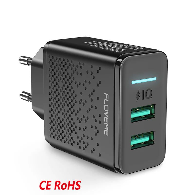 

Free Shipping 1 Sample OK 2.4A Dual Ports USB Charger FLOVEME 2019 EU Mobile Phone Wall Charger