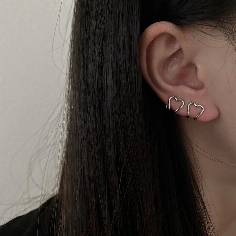 

fashion trendy heart cuff earrings silver plated