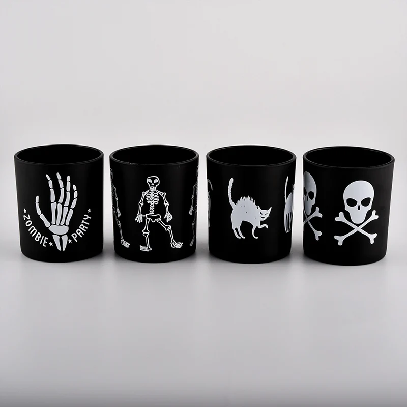 custom black glass candle jars for Halloween