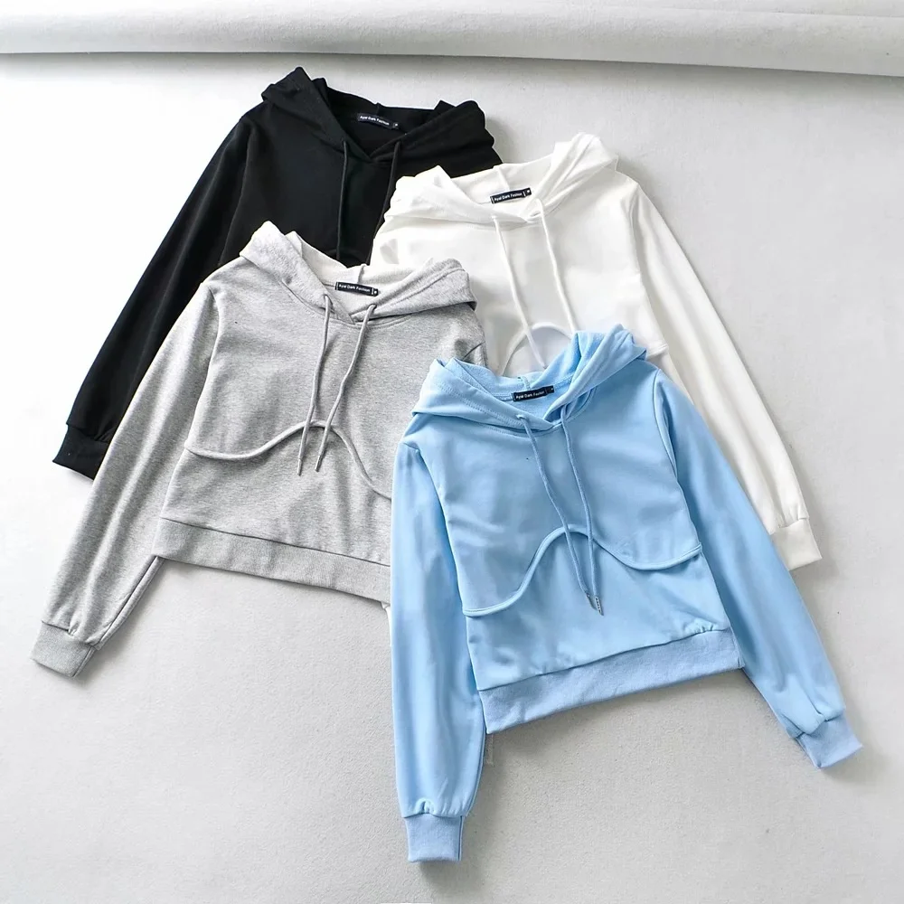 

B54951A High quality custom logo long sleeve women crop top hoodies fashion pullover shirt
