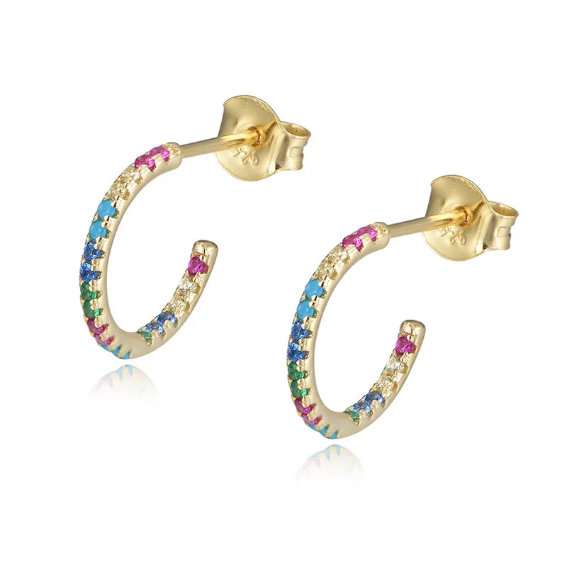 

Wholesale Stud Hypoallergenic Earrings Jewelry Rainbow Mult Color Zircon Cuff Minimalist Tiny Hoop