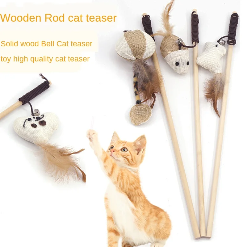 

The new pet Wood dou mao bang Mouse cat playing Rod Interactive cat toy Wood pumpkin pet cat toy