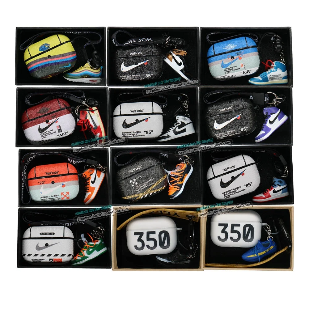 
High quality 3d mini sneaker keychain sneaker leather airpods pro cases with gift box set of 3pcs drop shipping 