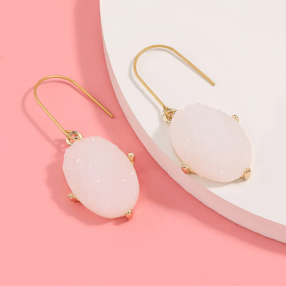 

Fashion women Oval original stone geometric hook earrings 2021 new trending product, As pic