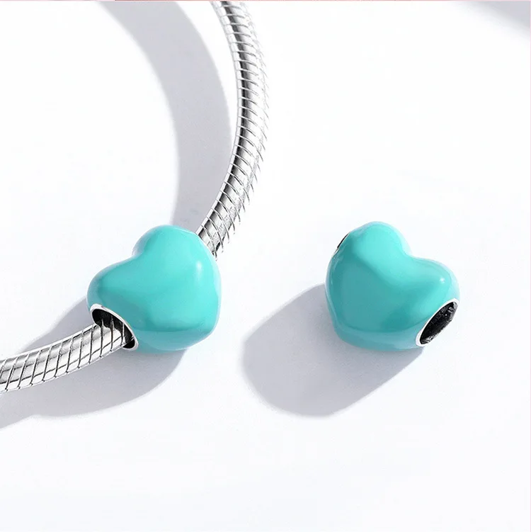 

925 Sterling Silver Heart Charms Bright color Enamel Love Heart Metal Bead For Making Jewelry