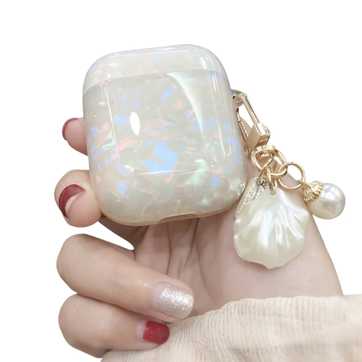 

Hot Selling Cute Pearl Glitter IMD Soft TPU Protective Cover Case with Keychain Compatible for Airpods 1&2 Pro Girls Gift