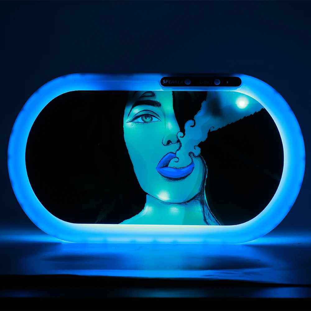 Wholesale Factory Supply ABS Rolling Tray Light Up Inner Bluetooth Speaker included Custom Rechargeable Led Tray with Party Mode