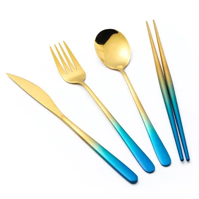 

Luxury Stainless Steel Flatware Gradient Color Gold Plated Cutlery Set with Gift Box