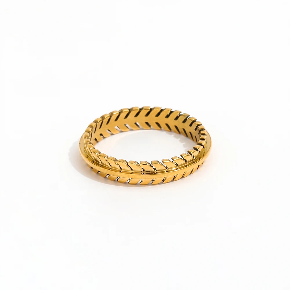 Joolim Wholesale 18K Gold Plated Hollow Olive Leaf Rings for Women Stainless Steel Jewelry