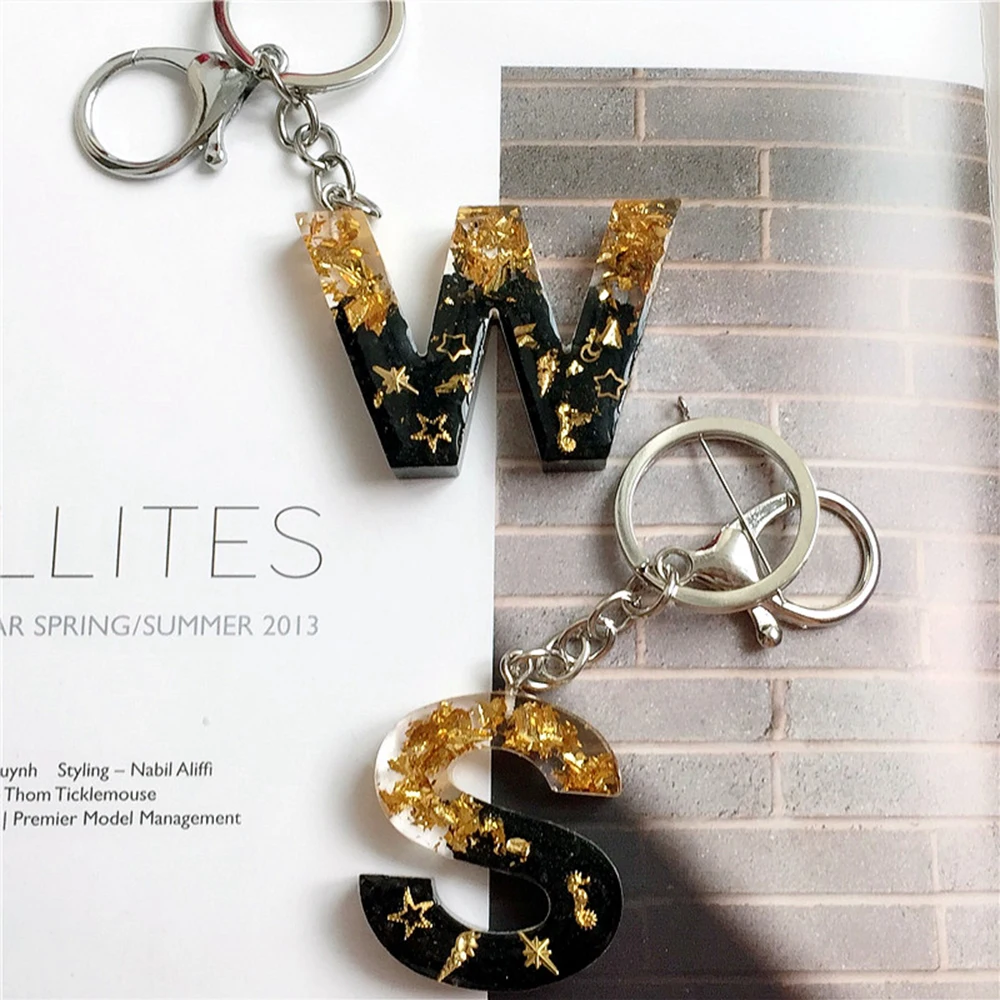 Gold And Black Resin Initial Letter Charm Keychain For Men Sea Horse