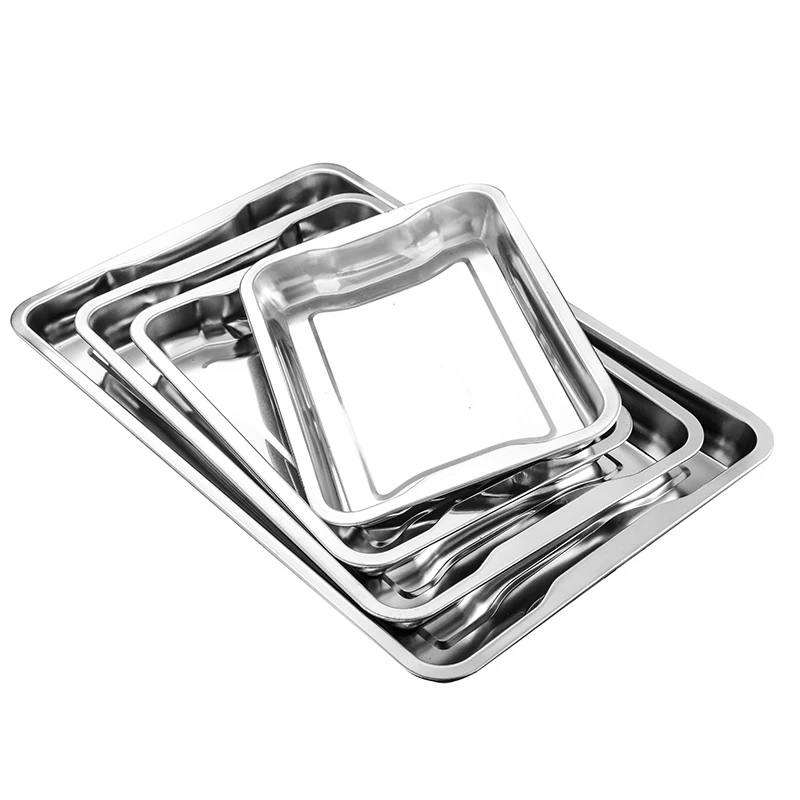 

Stainless Steel Trays Large Food Serving Buffet Tray Baking Tray Dinner Plate, Silver color