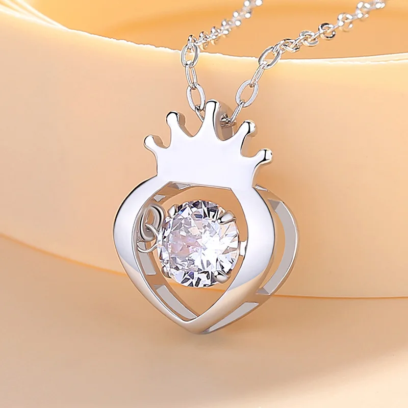 

925 sterling silver jewelry pendant luxury crown beating heart necklace fine jewelry 925 sterling silver jewelry