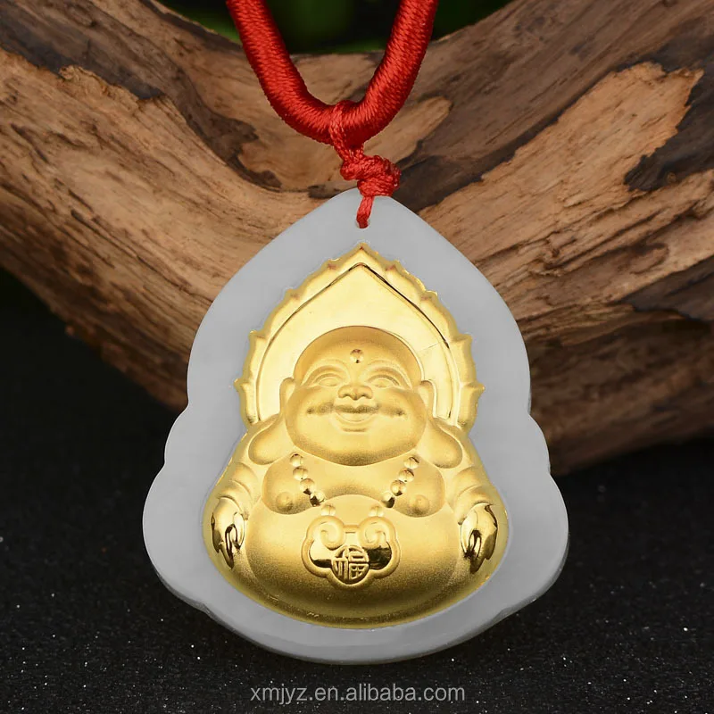 

Gold Inlaid Jade Hetian Jade Inlaid Gold 4D Pure Gold Inlaid Hetian Jade Flame Guanyin Necklace Buddha Pendant Factory Wholesale