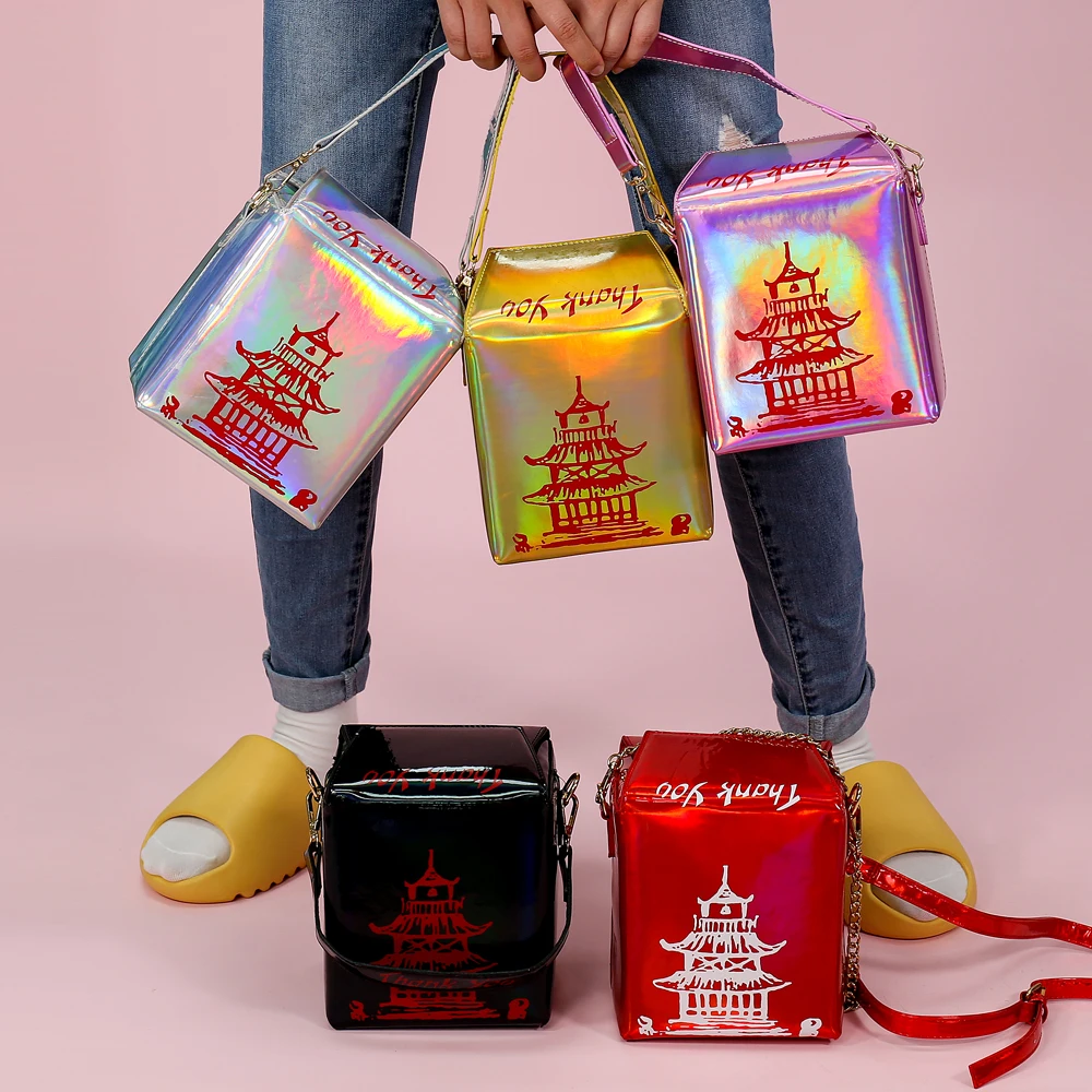 

Hot Selling 2022 New Fashion Creative Chinese Style Pu Chain Messenger Bag Personality Red Tower Printing One-Shoulder Handbag, 5 colors